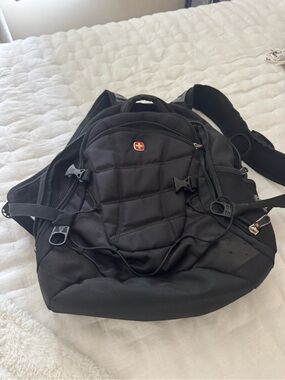 SwissGear Black Quilted Laptop Backpack with Front Buckles